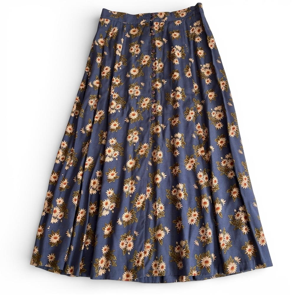 Express Women’s A-Line Flowy Skirt in Blue with Floral Print L